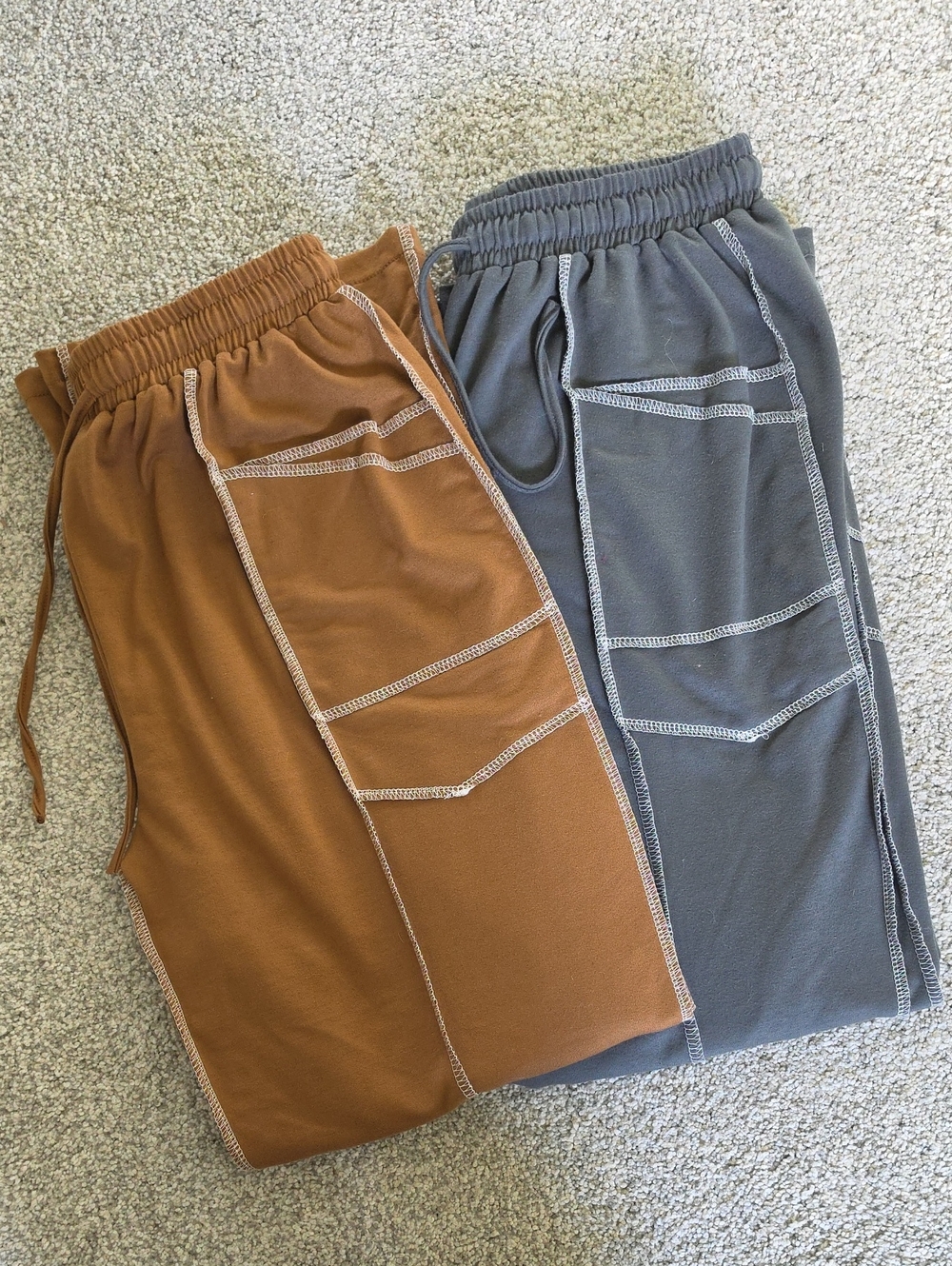 Comfort Stretch Cargo Pants Cotton & Linen — Brown & Charcoal Pair